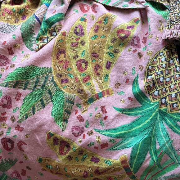 Farm Rio Mixed Fruits Mini Dress Womens Sz S Smocked Tropical Linen Blend Resort - Picture 7 of 12